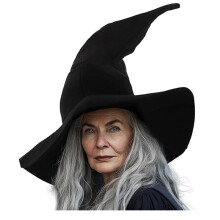 (Black) Cappello da strega di velluto attorcigliato per Halloween, nero, da mago, stregone o maga, per costume.