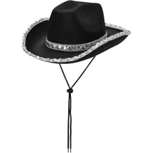 (Black Silver Edge) Carnival sølvkantet hvit paljettcowboyhatt, western paljettcowboyhatt med sølvkantet Dickey