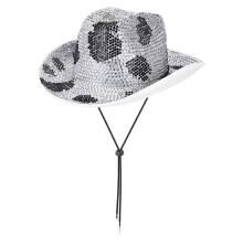 (Black Milk Colored Diamond) Cowboyhatt med silverstjärna i strass, handgjord med inläggningar, färgglad glittrande hatt, diamantformad cowboyhatt