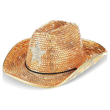 (Gold Gold Diamond) Cowboyhatt med sølvstjerne og full strass, håndlaget innlagt fargerik glitrende forestillingshatt med diamanter