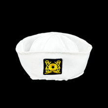 (Circle Sailor Hat) Carnival hvit logo blå stripete sjømannshatt, morsomt festkostyme, Performance politihatt