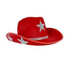 (Red) Cappello in denim bianco a cinque punte con stella a diamante – Cappello da cowboy western in feltro