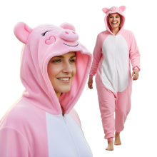 Kigurumi pyjamas kostume med pink gris størrelse 145-155 cm