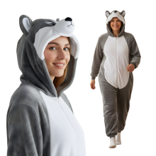 Kigurumi pyjamas kostume grå husky størrelse 145-155 cm