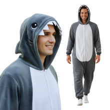 Kigurumi pyjamas kostume grå haj XXL: 185 - 195 cm