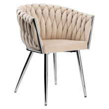Fløjlsstol, flettet, COFTON, krom, beige