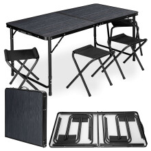 TRAMP campingsæt, foldbart, 120x60 cm, sort træ, sort