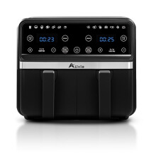 Alivio 9L Dual Basket Air Fryer with 14 Programs & LED Touch Screen (Black)