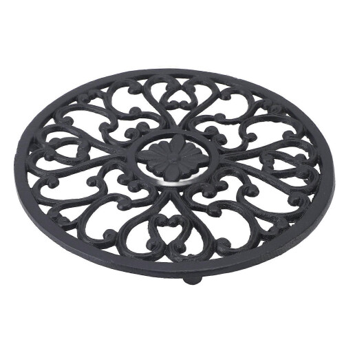 Carved Trivet Mat Iron Round Shape Vintage Pattern Multifunctional Modern Kitchen Trivet