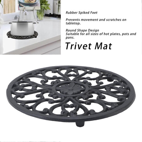 Carved Trivet Mat Iron Round Shape Vintage Pattern Multifunctional Modern Kitchen Trivet 2
