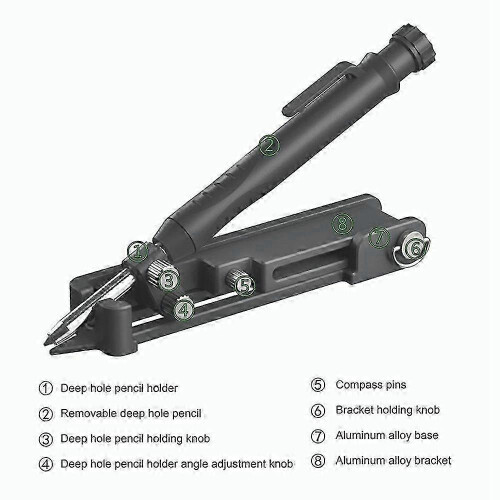 Aluminum Alloy Multi-Function Scribing Tool with Adjustable Compass for Tiling, Paving, Stud Walls, Woodworking 1