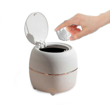Mini Desktop Waste Bin,round Press-type Trash Bin With Lid,plastic Small Garbage