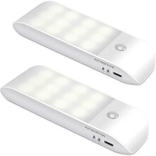 Automatic LED [Pack of 2], 12 LED USB Rechargeable Closet Night Light White 120X38X17mm