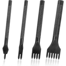 Hole Punch Tool Kit 4mm Diy Sewing Tools Hole Punch Steel Leather Craft Lacing Sew Chisel Set 1/2/4/6 Teeth 4 Pieces