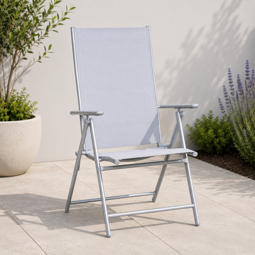 Grey Outdoor Garden Patio Multi Position Reclining Folding Chair In - Image 4