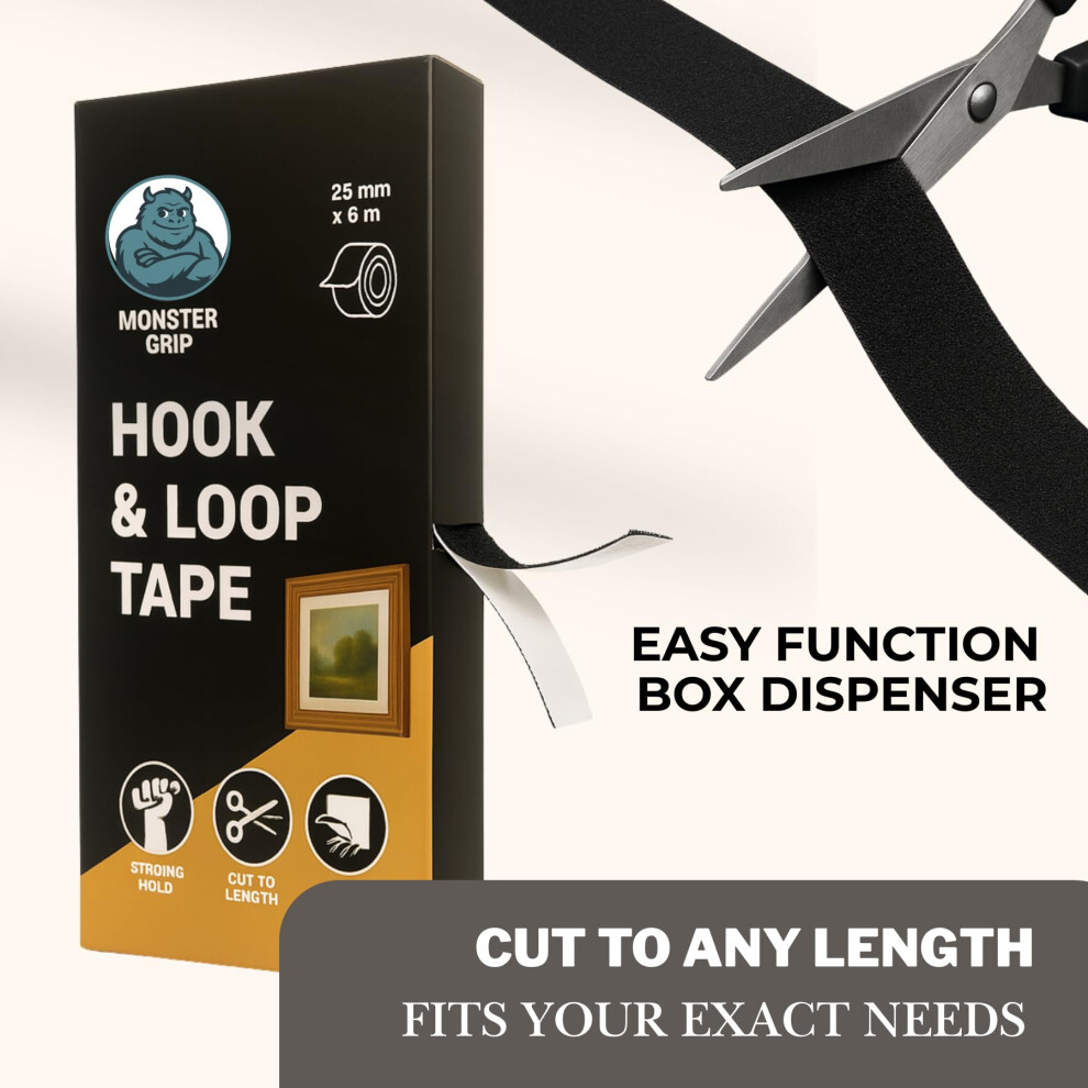 Monster Grip Hook And Loop Tape 25Mm X 6M Cut To Length Extra Strong H 5009879850810