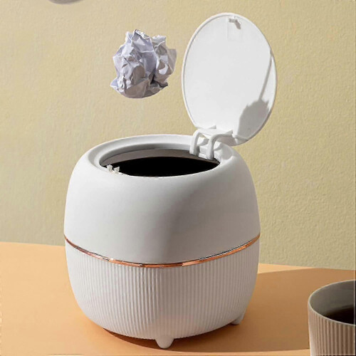Mini Desktop Waste Bin,round Press-type Trash Bin With Lid,plastic Small Garbage 1