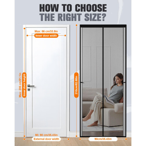 Magnetic Fly Screen Door 210 x 90 cm - Durable Mesh Curtain Keeps Bugs Out Frame 1