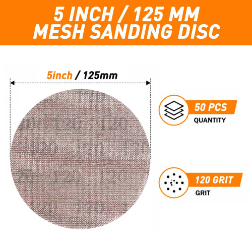 pihemum 50 Pcs Mesh Sanding Discs 125mm 120 Grit 1
