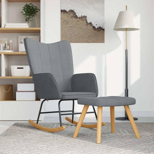 VidaXL vidaXL Schaukelsessel mit Hocker Hellgrau Stoff