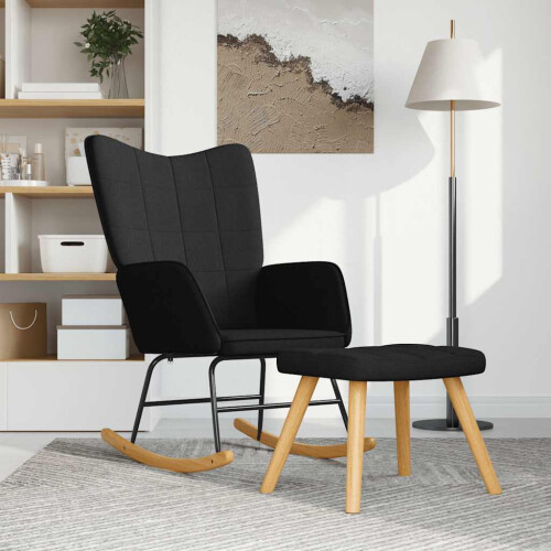 VidaXL vidaXL Schaukelsessel mit Hocker Schwarz Stoff