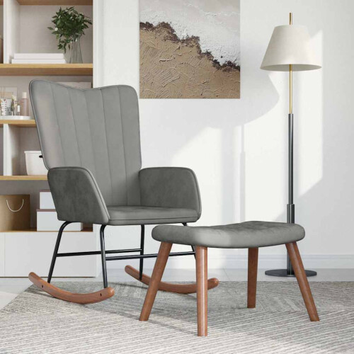 VidaXL vidaXL Schaukelsessel mit Hocker Hellgrau Samt