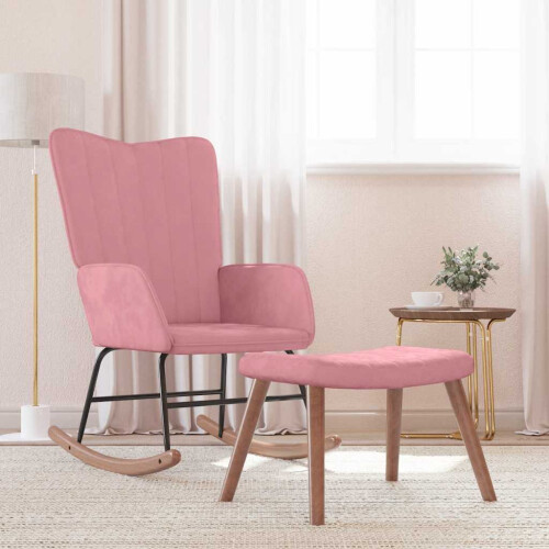 VidaXL vidaXL Schaukelstuhl mit Hocker Samt Rosa