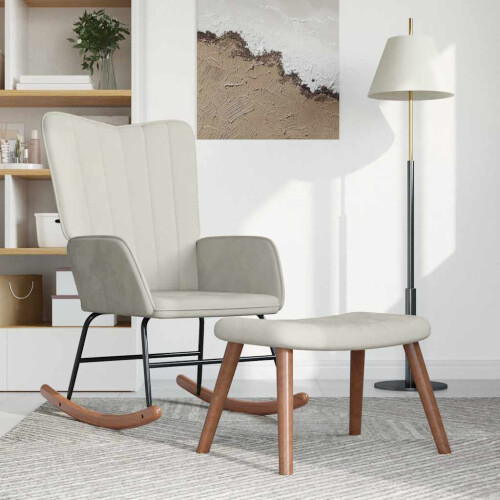 VidaXL vidaXL Schaukelstuhl mit Hocker Cremeweiß Samt