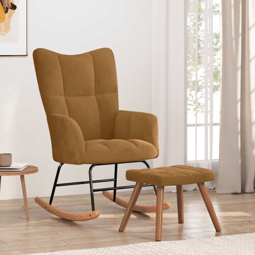 VidaXL vidaXL Schaukelstuhl mit Hocker Brauner Samt