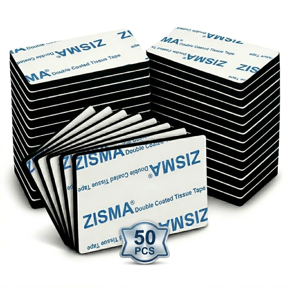 Zisma Double Sided Sticky Tape 50 Pcs Heavy Duty Strong Mounting Adhesive Foam Pads Waterproof Rectangle (50Mm X 30Mm) 5005623298303