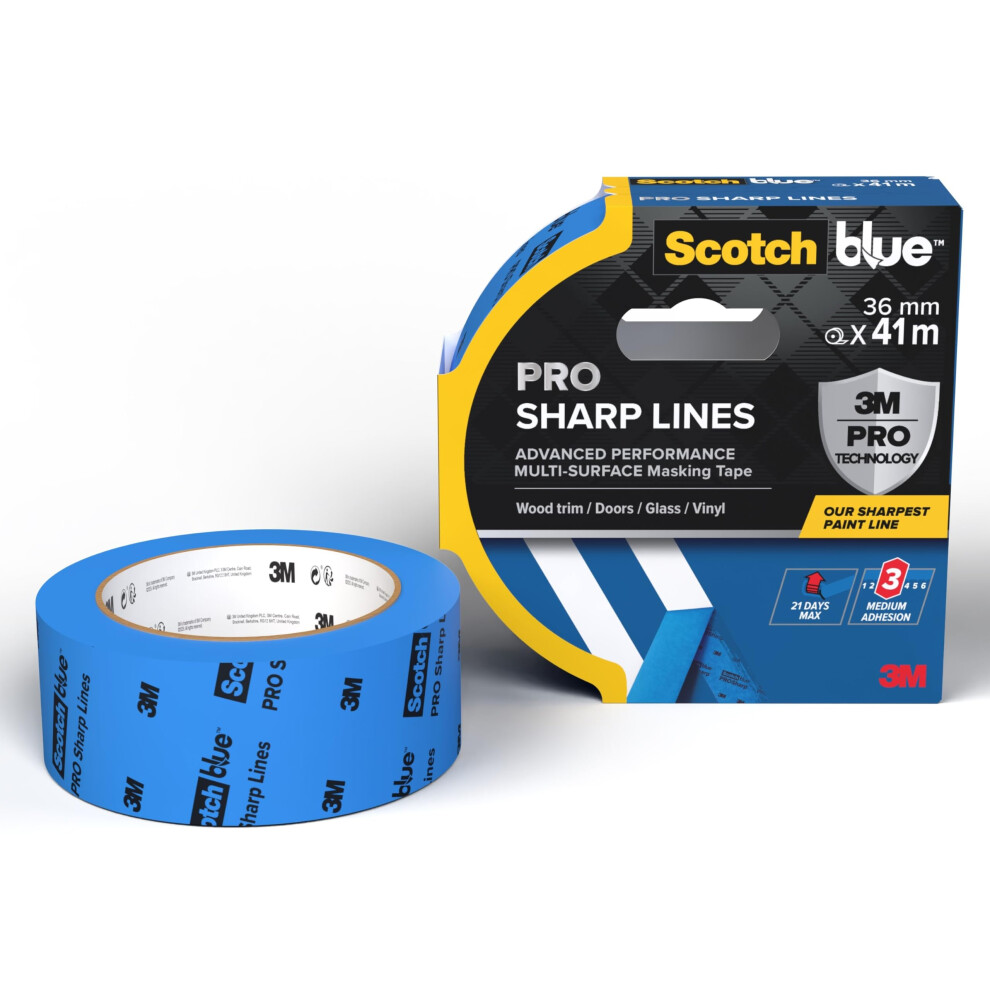 Scotchblue Pro Sharp Lines Advanced Masking Tape, 36 Mm X 41 M - Scotch Adhesive Blue Painters Tape For Super-Sharp Paint Lines, Indoor & Outdoor, Wi 5008715331483