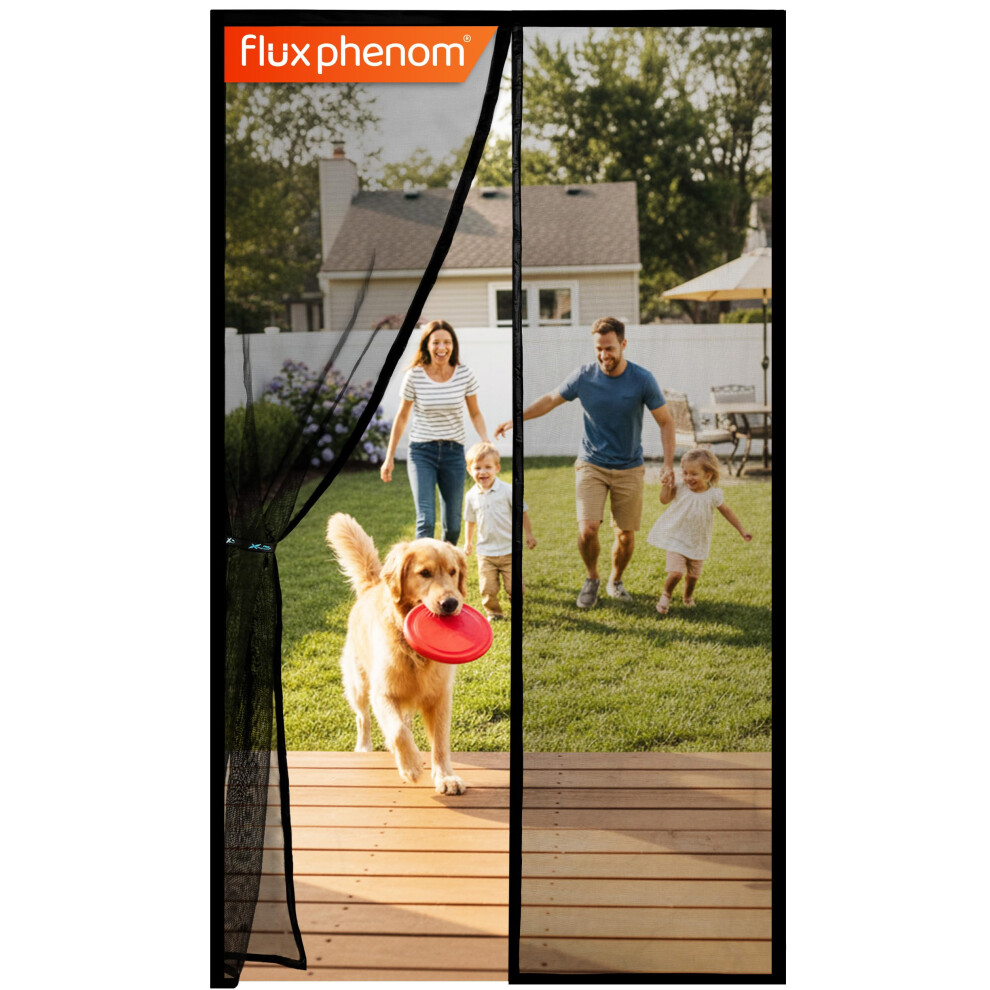 Flux Phenom Magnetic Fly Screen Door Strong Fiberglass - Heavy Duty Fine Mesh Door Fly Screen, Auto-Sealing With 52 Magnets, No Drill Installation, P 5006115751276