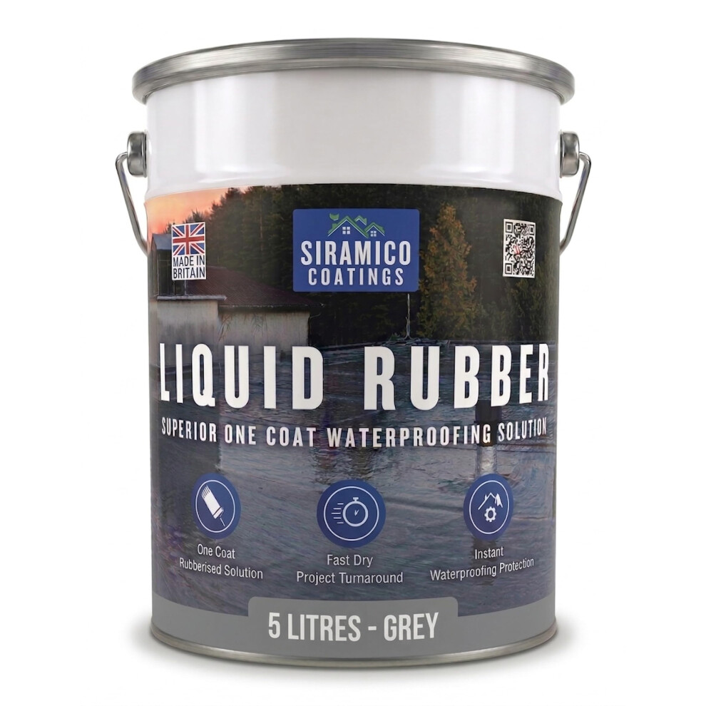 Siramico Coatings Liquid Rubber Roof Coating | 5 Litres | Instant Leak Seal Technology I Quick Drying, One Coat Waterproofing Sealant | Black, Grey & 5003883823327