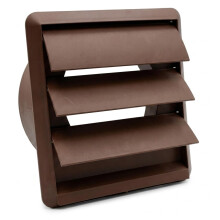 Kair Brown 125mm Gravity Wall Vent Grille - 125mm / 5 Inch Round Rear Spigot & 155mm Front Cover - Backdraught Prevention Shutter Flaps