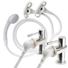 Croydex Secura Shower Head and Hose - Easy Install Push On Shower Attachment for Bath Taps with 1750mm Hose Length, Straps to Secure, Rub Clean Nozzl
