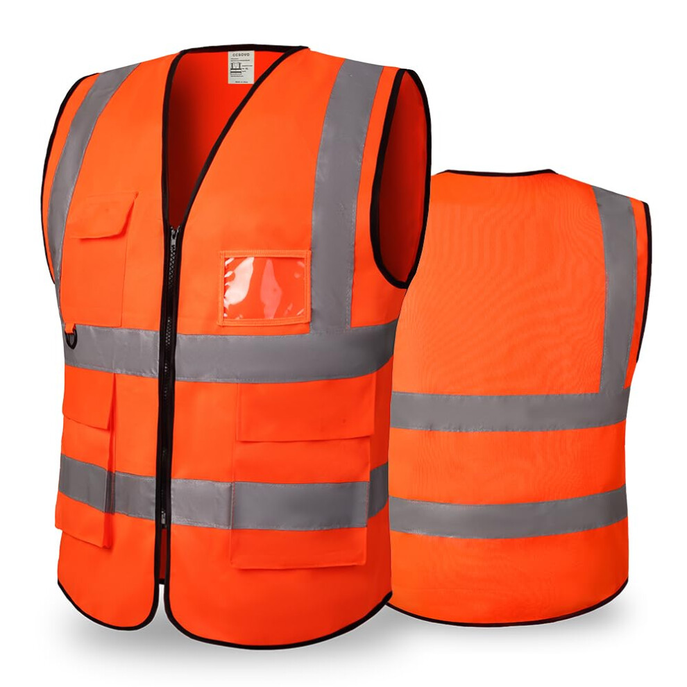 Photos - Pools Accessory CCSOVO Hi Vis Vest with 5 Pockets and Zip, Unisex High Visibility Reflective Safety Waistcoat for Construction Warehouse Cyc
