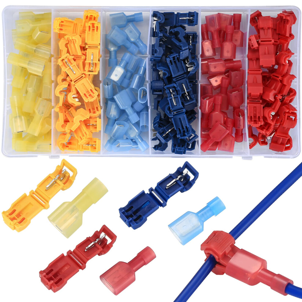 Vwoqiy 120 Pcs T Tap Electrical Connectors, Wire Quick Splice Connector, Insulated Electrical Wire Connectors, Lock T-Tap Electrical Connectors Termi 5009396869548