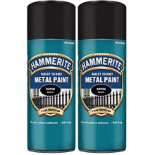 Hammerite Spray Paint for Metal. Direct to Rust Exterior Black Metal Paint, Satin Finish. Corrosion Resistant Black Paint and Rust Remover, 8 Year Pr