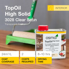 Osmo TopOil - High Solid Worktop Oil 3028, Clear Satin, 500ml - Food Safe Wood Oil for Wooden Kitchen Surfaces, Chopping Boards, & Furniture Joints -