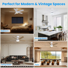 CJOY Ceiling Fans with Lights, 42 inch White Ceiling Fans with Lights and Remote Control, Quiet Reversible DC 5 Bades, Memory 3CCT, Dimmable