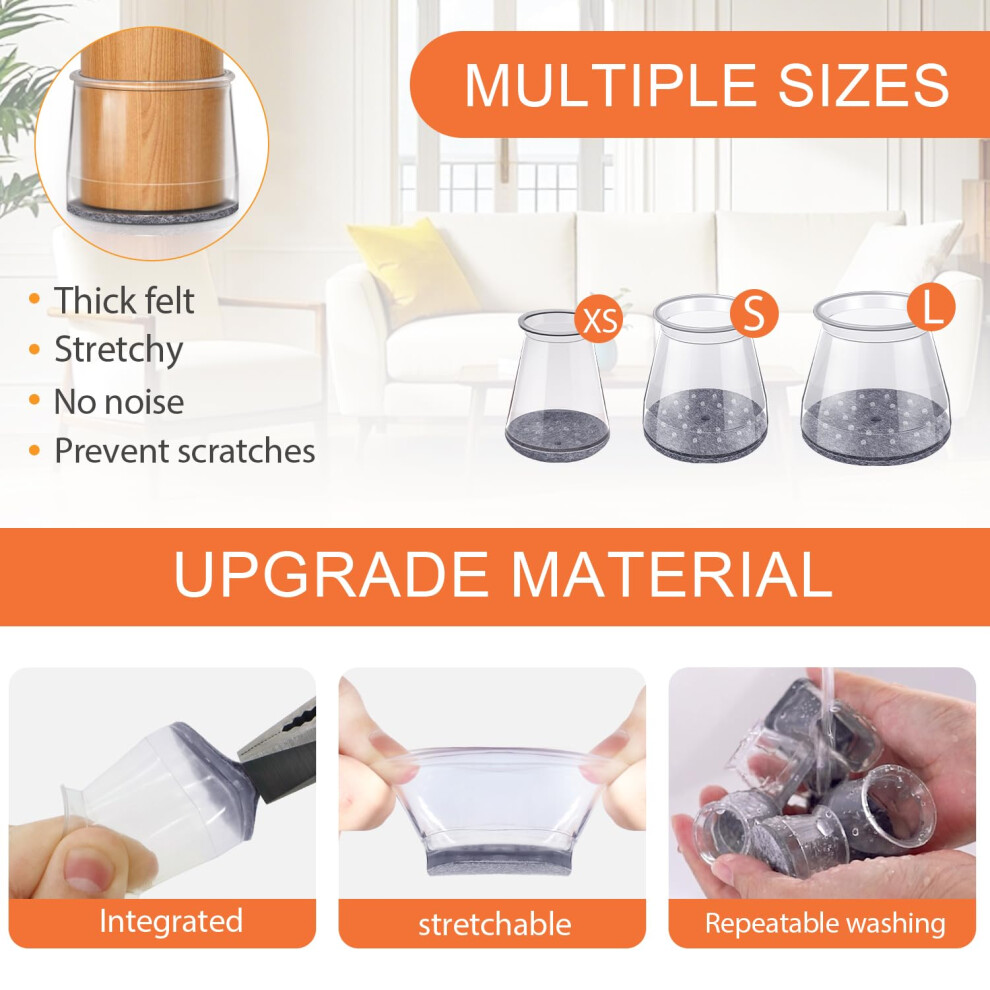 Gicunk 32Pcs Chair Leg Floor Protectors, Transparent Silicone Chair Leg Caps With Felt Pads, Floor Protectors For Furniture Legs For Hardwood/Tile Fl 5005243974977