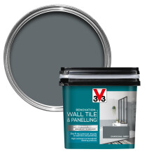 V33 Renovation Wall Tile & Panelling Paint - No Undercoat Needed - for High Moisture Surfaces - Resistant to Temperature Variations - Charcoal Grey S