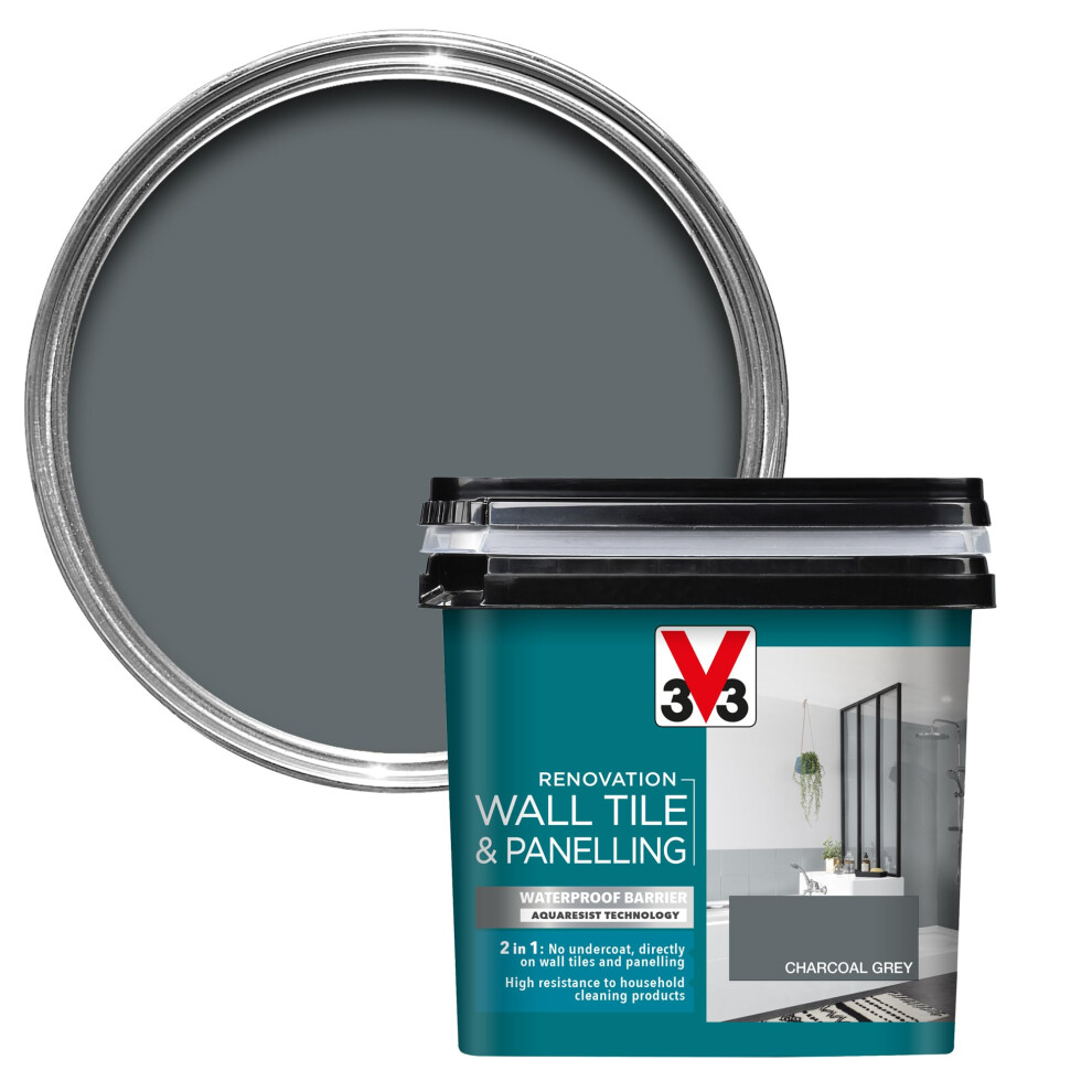 V33 Renovation Wall Tile & Panelling Paint - No Undercoat Needed - For High Moisture Surfaces - Resistant To Temperature Variations - Charcoal Grey S 5003356782830