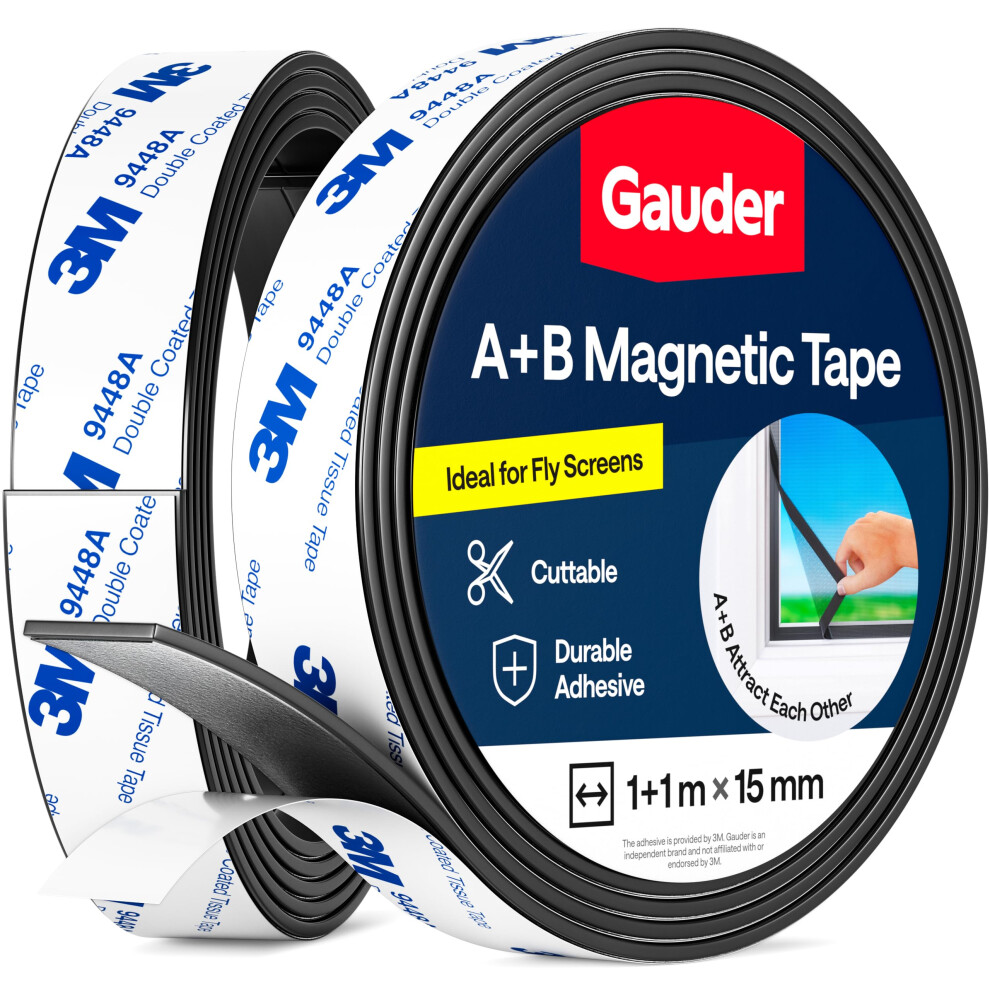 Gauder A+B Magnetic Tape For Fly Screens & Mosquito Nets - Self-Adhesive Magnetic Strips With Strong Mutual Attraction - Magnet Tape With Counterpart 5008670197094