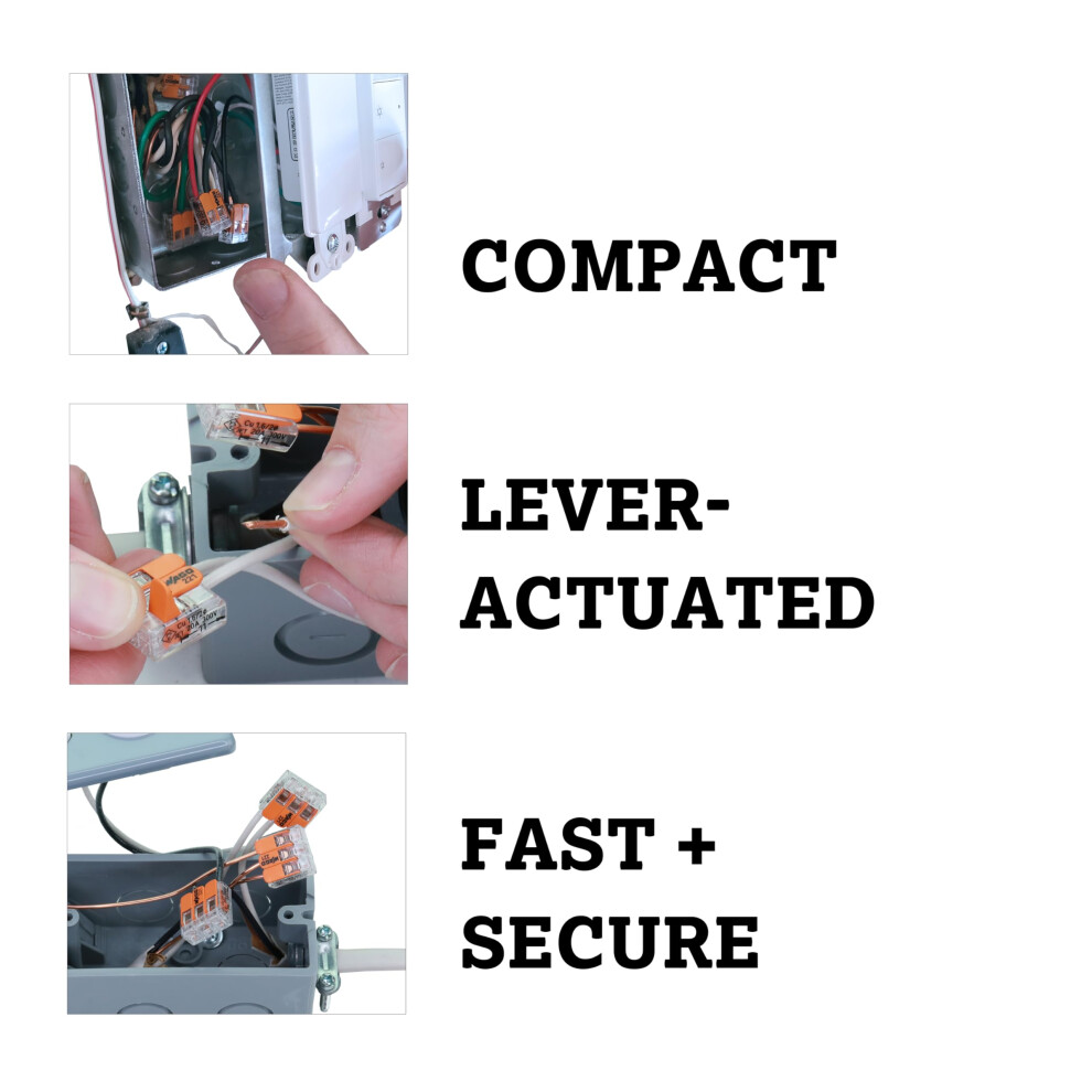 221-412 | Wago Lever-Nuts Splicing Connector | For Solid And Stranded Conductors | 2-Conductor With Operating Levers | 24-12 Awg | Transparent Housi 5005168807428