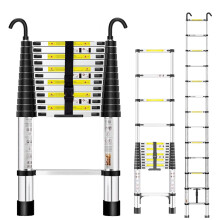 Rewing Telescopic Ladder Extendable Ladder 3.5M/11.48FT Stainless Steel Thickened High-Ladders extendable with Non-Slip Feet and Detachable Hooks, Mu