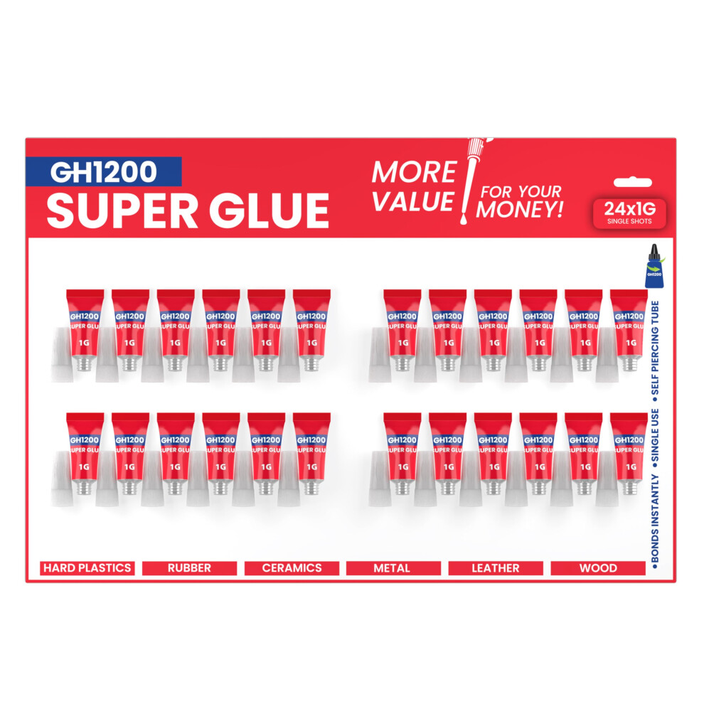 Gh1200 1G X 24 Superglue With Anticlog Cap - Super Glue All Purpose Superfast, Thick & Strong Glue For Hard Plastics, Diy Craft, Ceramics, Frame, Lea 5002844061952