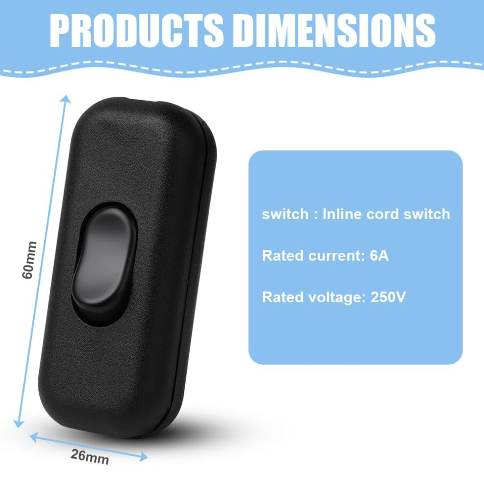 Axfee 6A Dp Inline Switch, Torpedo Design, 2 Or 3 Core Double Pole, 250V For Desk Lamp/Light/Bulb/Small Appliance, Black 5009571341760