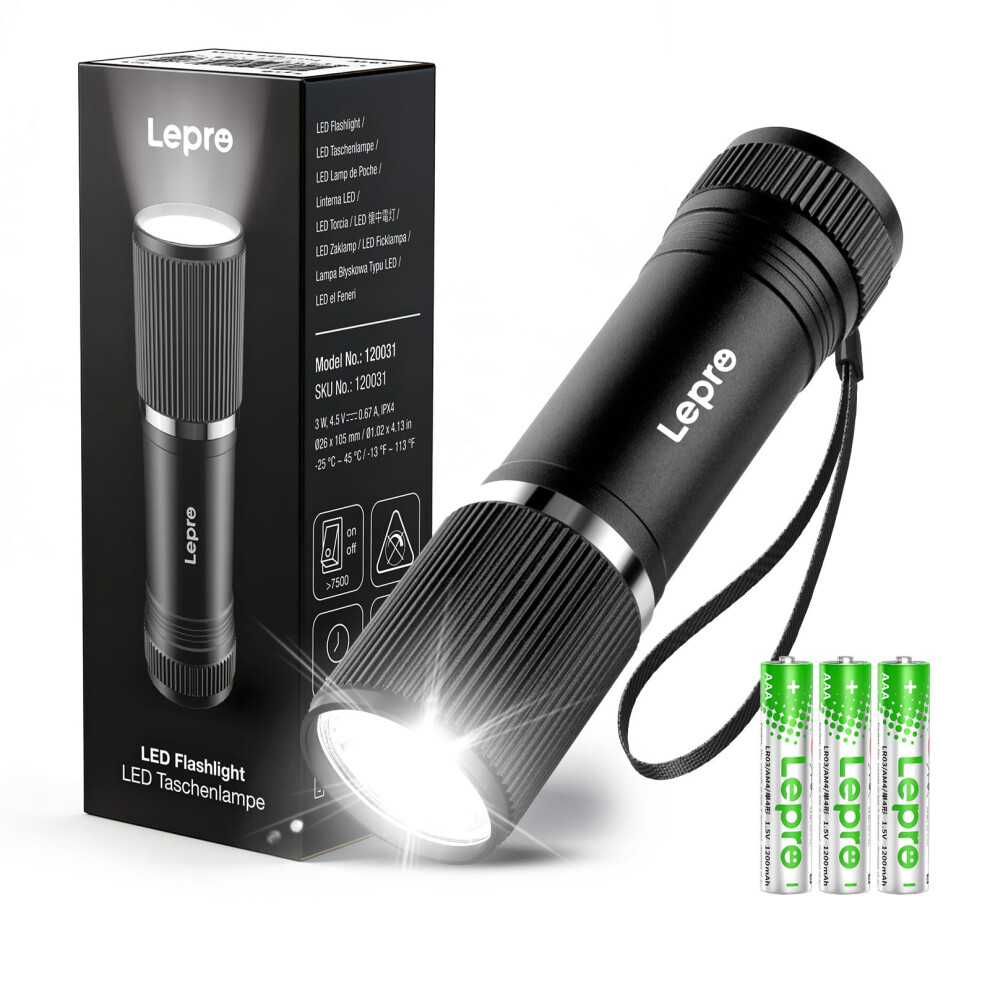 Lepro Small Torch Battery Powerd, Bright Led Flashlight With Aluminum Body, Ipx4 Waterproof Perfect For Camping, Home Emergency, Dog Walking, Daily C 5002552877197