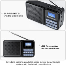 DAB Radio, FM/DAB Plus Digital Portable Radio with Bluetooth Battery Powered USB Rechargeable Small Radio Dual Alarm Clock AUX & Headphone Jack 80 Pr